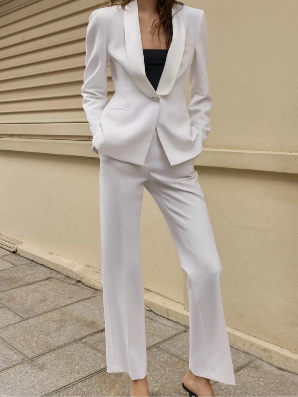 Zara White Wide-Leg Suit Pants